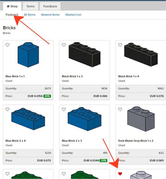 Il Nuovo Bricklink permette di visualizzare velocemente gli elementi in Wanted List